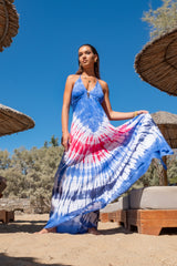 Moonlight Dress Tie Dye Rainbow Blue Santorini