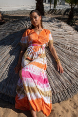 Savannah Dress Tie Dye Rainbow Peach