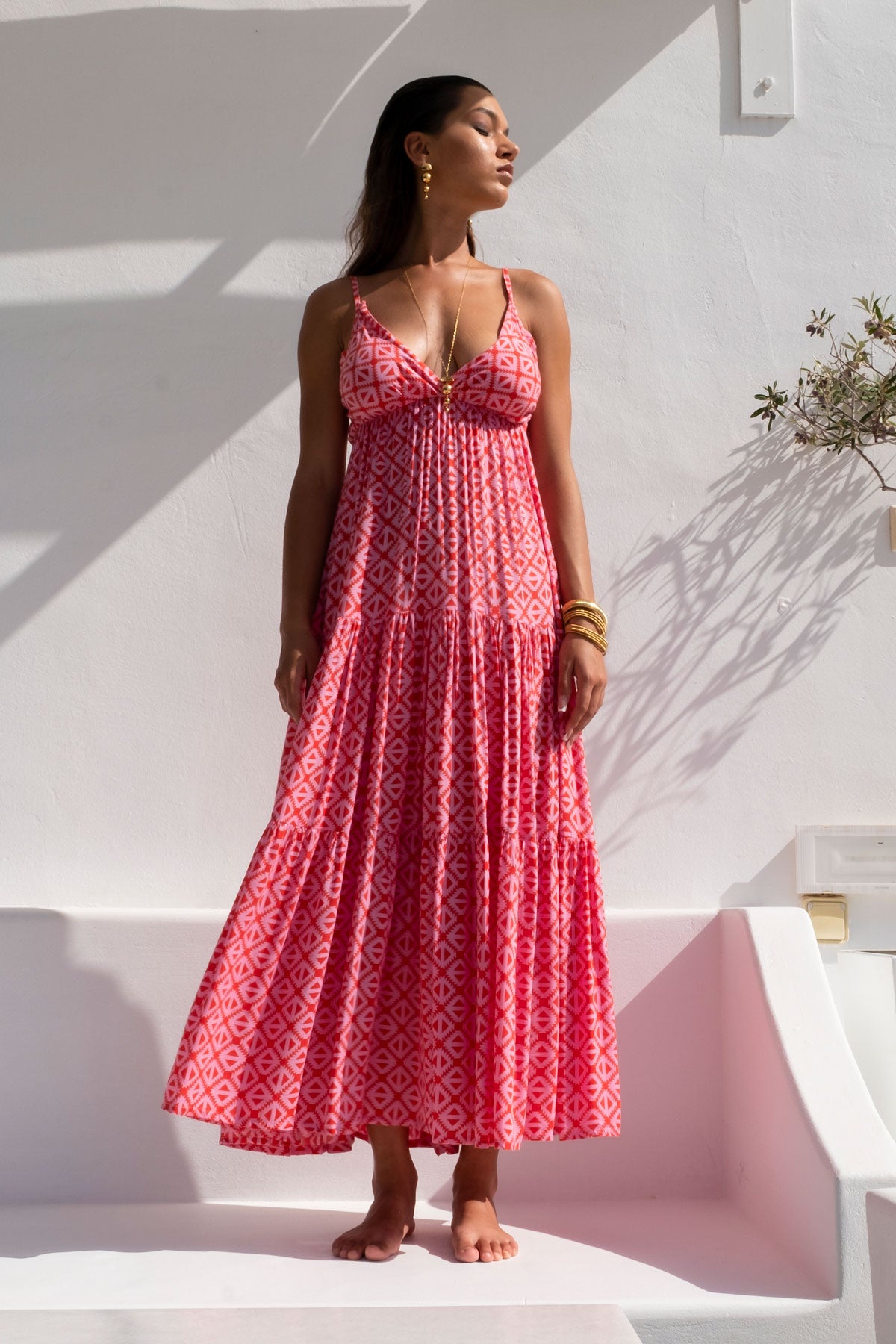 Safari Long Dress Aztec Pink – Voila summer fashion