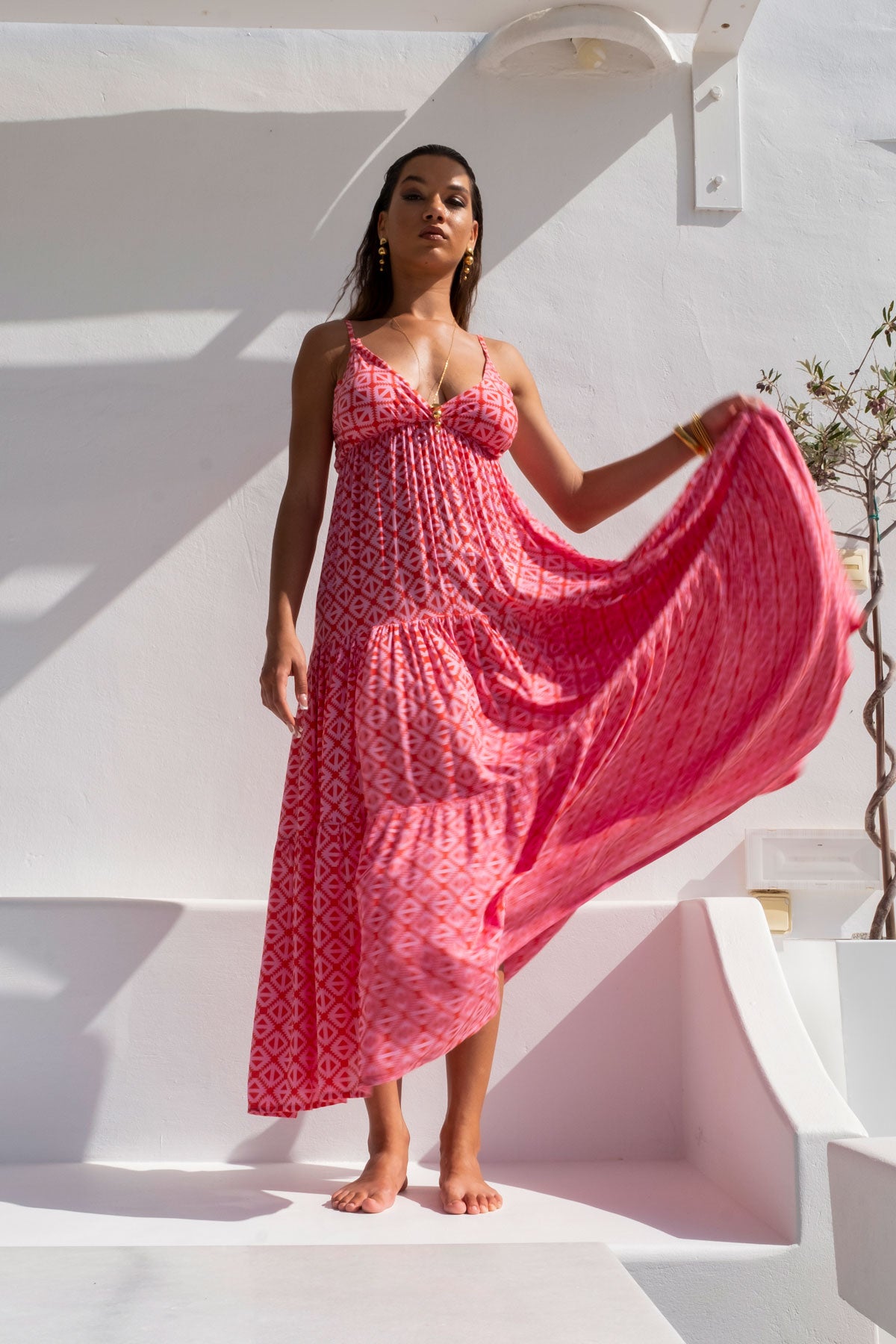 open lace back dress Pink Multicolor Aztec Print Sleeveless Summer Dress Size Small – Luxury  Divas main image 0