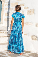 Wrap Dress Blue Stripe Tie Dye