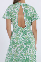 Image showing detail of back cut out from our Palma long floral dress. 